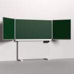 Klapp-Schiebetafel wandmontiert, Stellfuß, Mittelfläche 200x100 cm, Stahlemaille grün 